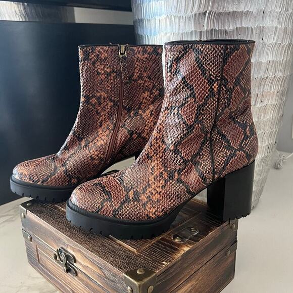 Aerosoles Ellie Snake Booties in Brown and Black - Picture 1 of 8